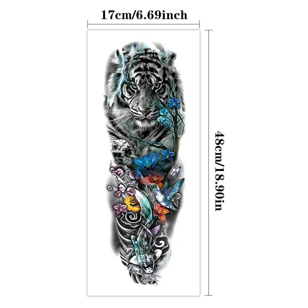 Large Full Sleeve Waterproof Temporary Tattoo Stickers Watch Rose Gothic Text Carpet Totem Fake Tattoo Body Art MenXJ25414