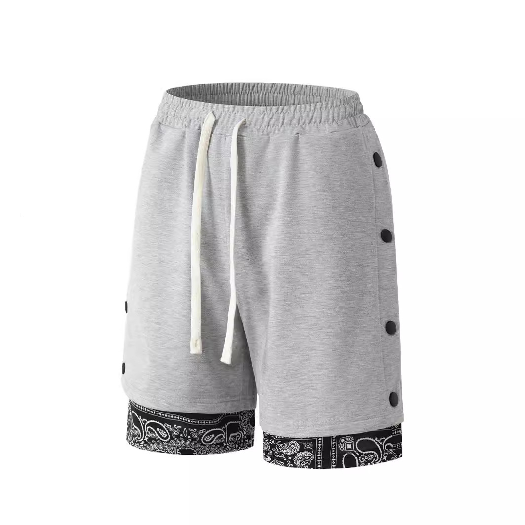 Shorts, summer fashion label, casual slim fit drawstring shorts, double breasted buckle five point pants, men's