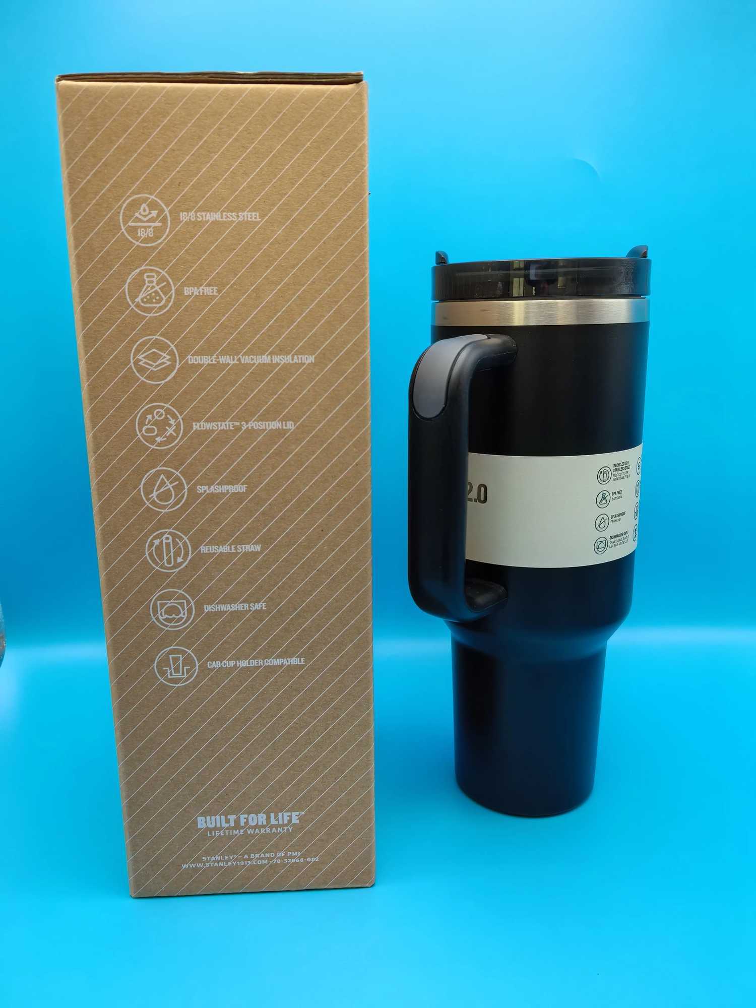 40 oz tumbler with handle and straw Cup holder for travel Insulated stainless steel cup BPA- free C251114