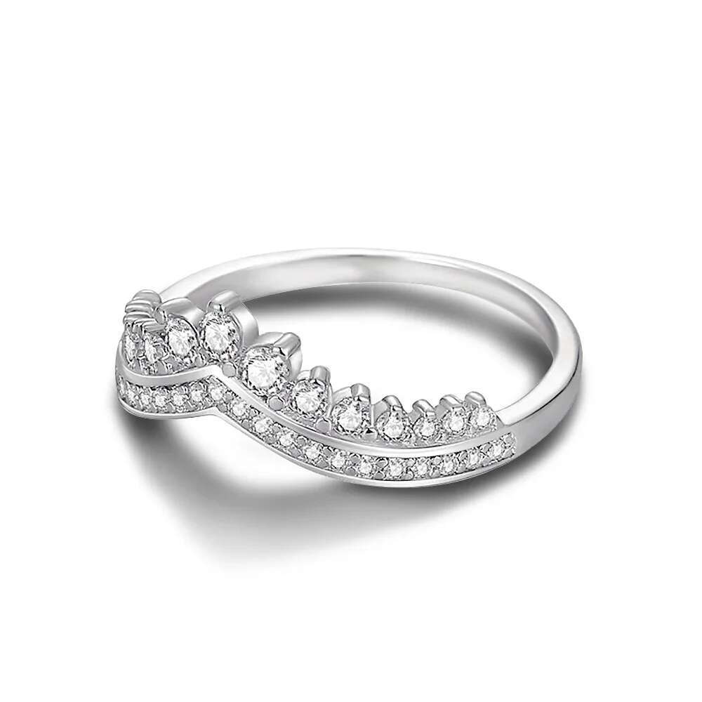 Princess Crown Moissanite Engagement Rings For Women V-shape 925 Sterling Silver Wedding Band Lab Diamond Cocktail Ring