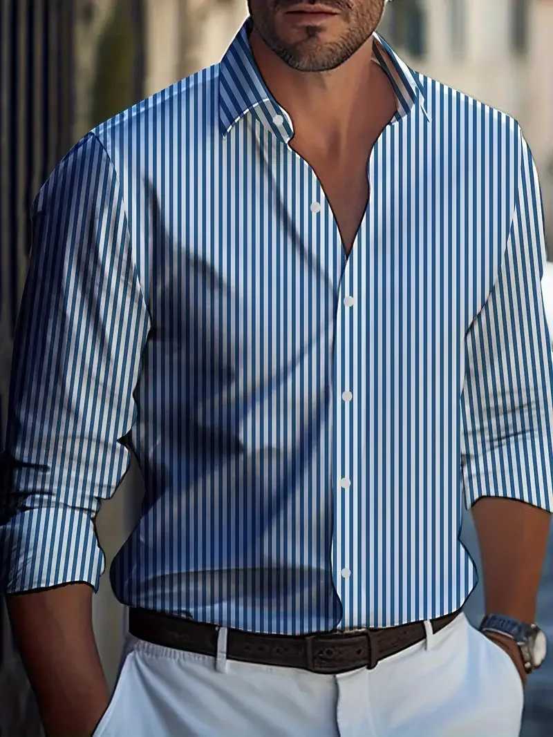 Mens button down shirt 3D printed casual shirt long sleeved striped collar daily resort hotel wearing fashionable casual top W250414