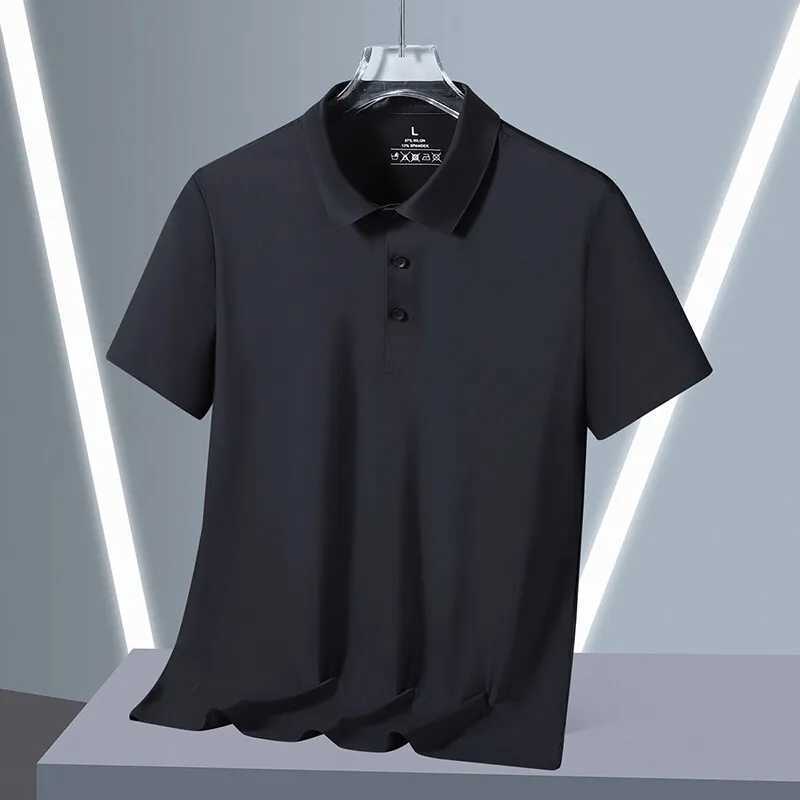 Ice silk polo shirt mens loose collared short sleeved T-shirt dad business suit solid color T-shirt W250414