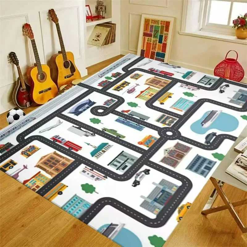 Traffic Road Childrens Play Mat Anti slip Home Decoration Carpet Washable Floor Mat Used for Living Room Sofa Coffee Table Area Carpet S25414