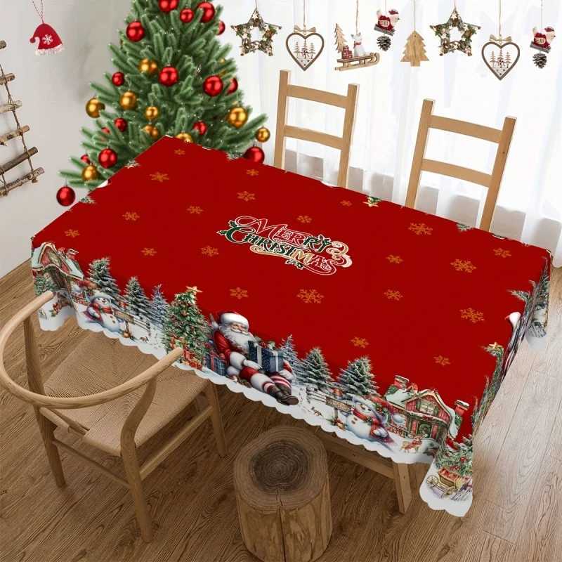 Christmas 1pc Custom Christmas New Year Tablecloths Santa Claus Snowman Christmas Tree Pattern Tablecloths Christmas Party Tablecloths Y251113