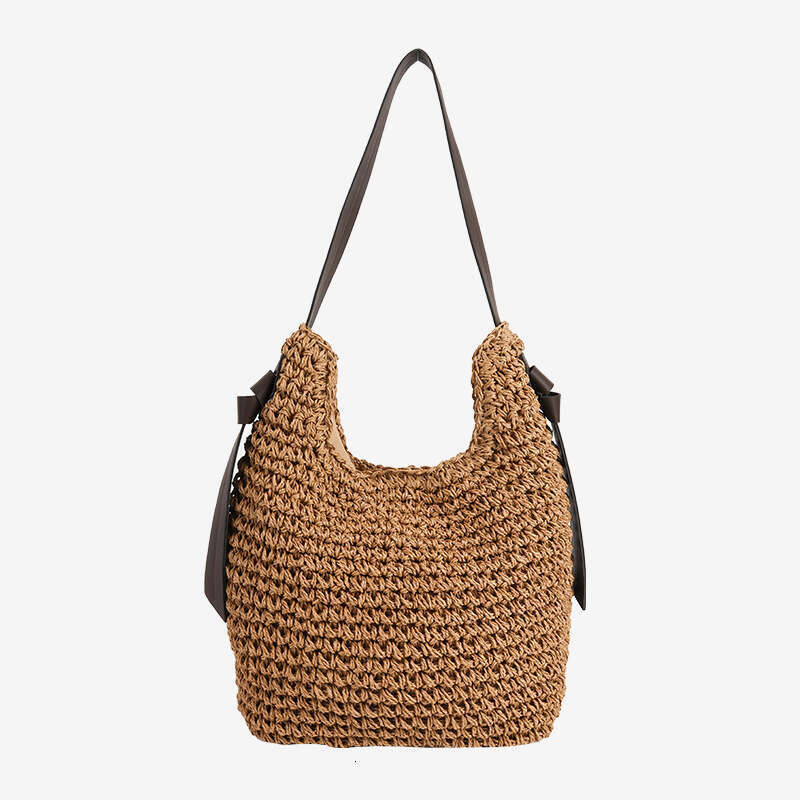 Handmade Beach Bag Leisure Large Capacity Single Shoulder New PU Tassel Grass Woven Vacation Style Beach Bag, Fashionable Women's Bag Kq2