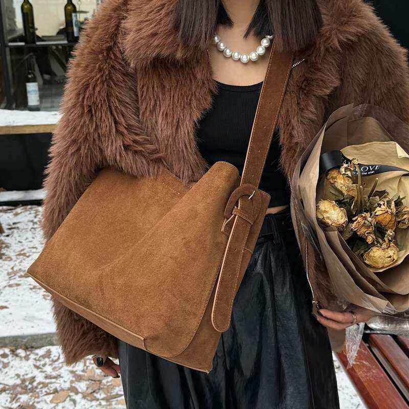 Suede Frosted Genuine Leather Tote Bags For Women Designer Handbags Purses 2024 New In Large Capacity Shoulder Crossbody