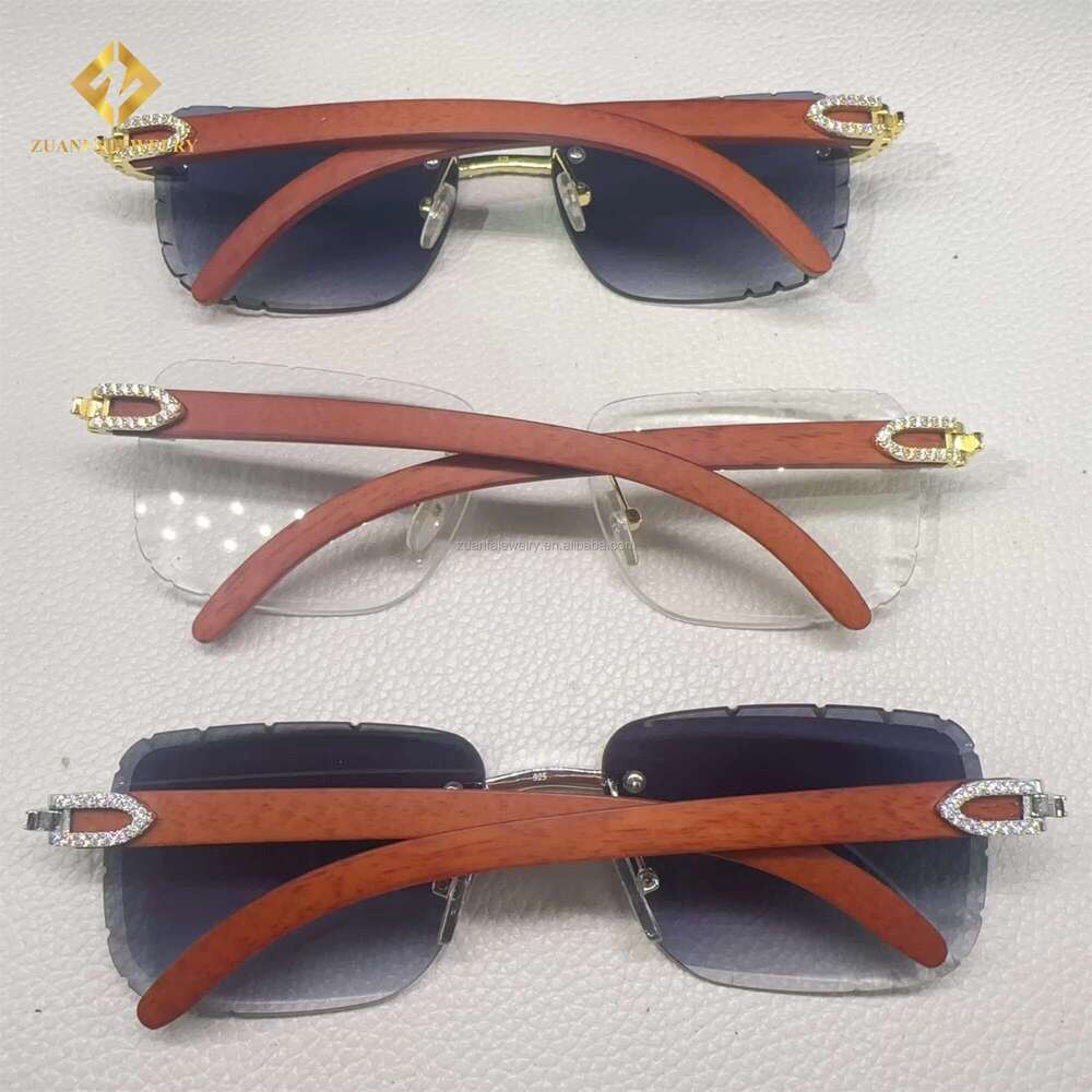 Buss Down Fashion Style White Rose Yellow Gold Plated Glasses VVS Moissanite Dia Iced Out Hip Hop Man Sunglasses