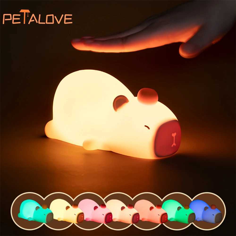 Capybapy Night Light Cute Animal Silicone Lamp Pat Control Light Adjustable Warm Light Christmas Gift for Kid Lovely Decor M251114