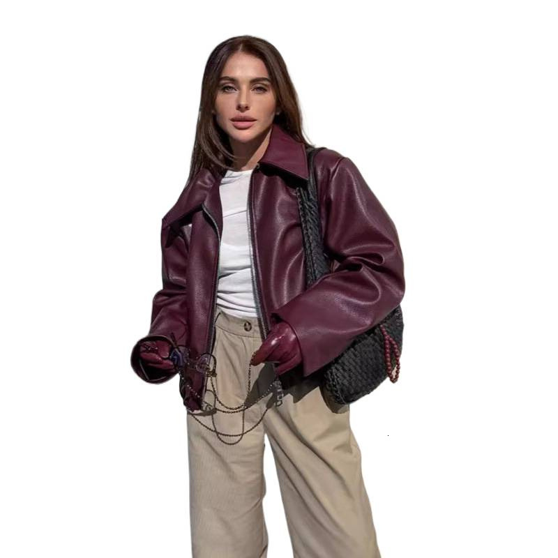 designer Motorcycle Style Winter Loose Fashion Leather Jacket New Women Coat