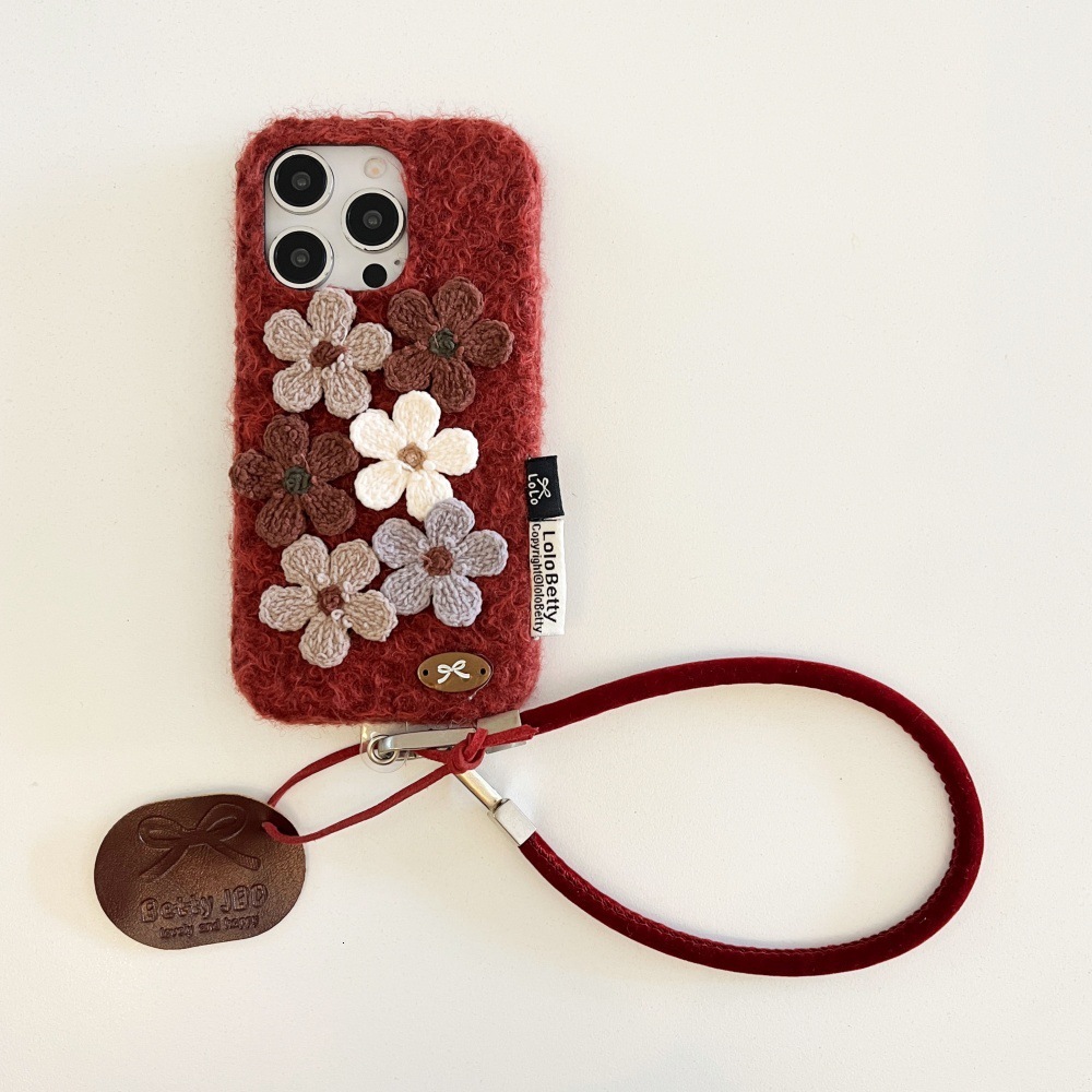 Plush Sticky Small Flower Phone Case Compatible with iPhone 17/16 Pro Niche Personalized Solid Color Case iPhone 15/14
