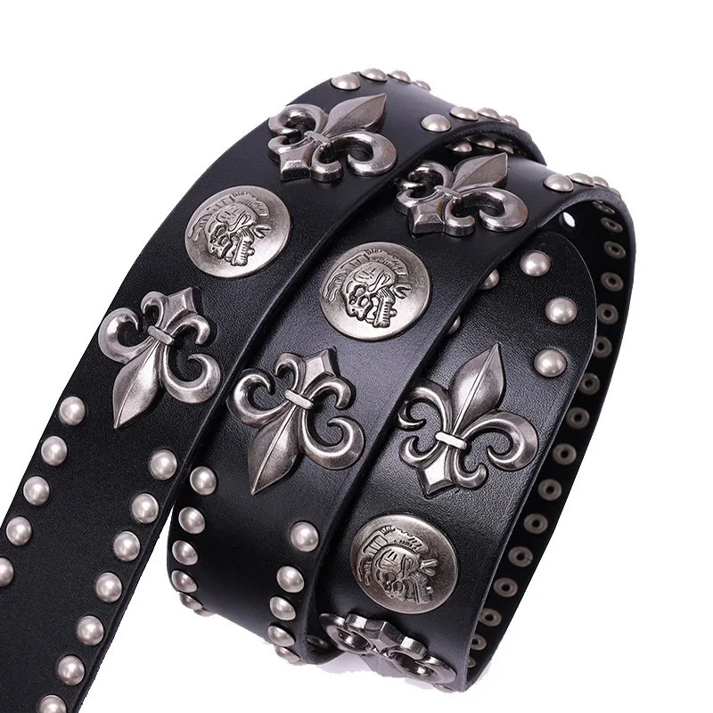 Genuine Leather Heavy Metal Rivet Punk Belts For Men Rock Stud Cowboy Belt Men Ceinture Homme Waist Belt Cinturon Mujer 250403