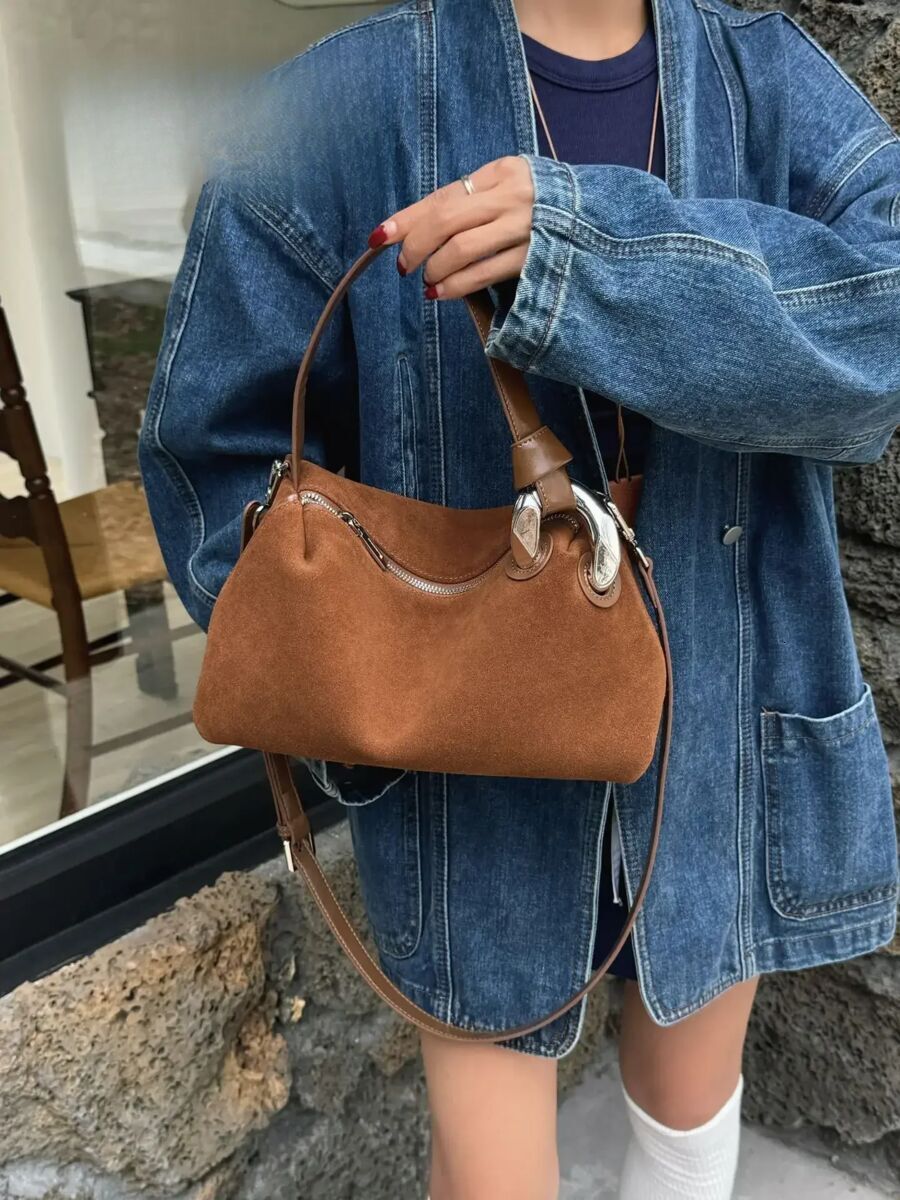 Designer bag handbag women's frosted suede leather high-quality brown coffee single shoulder crossbody bag red