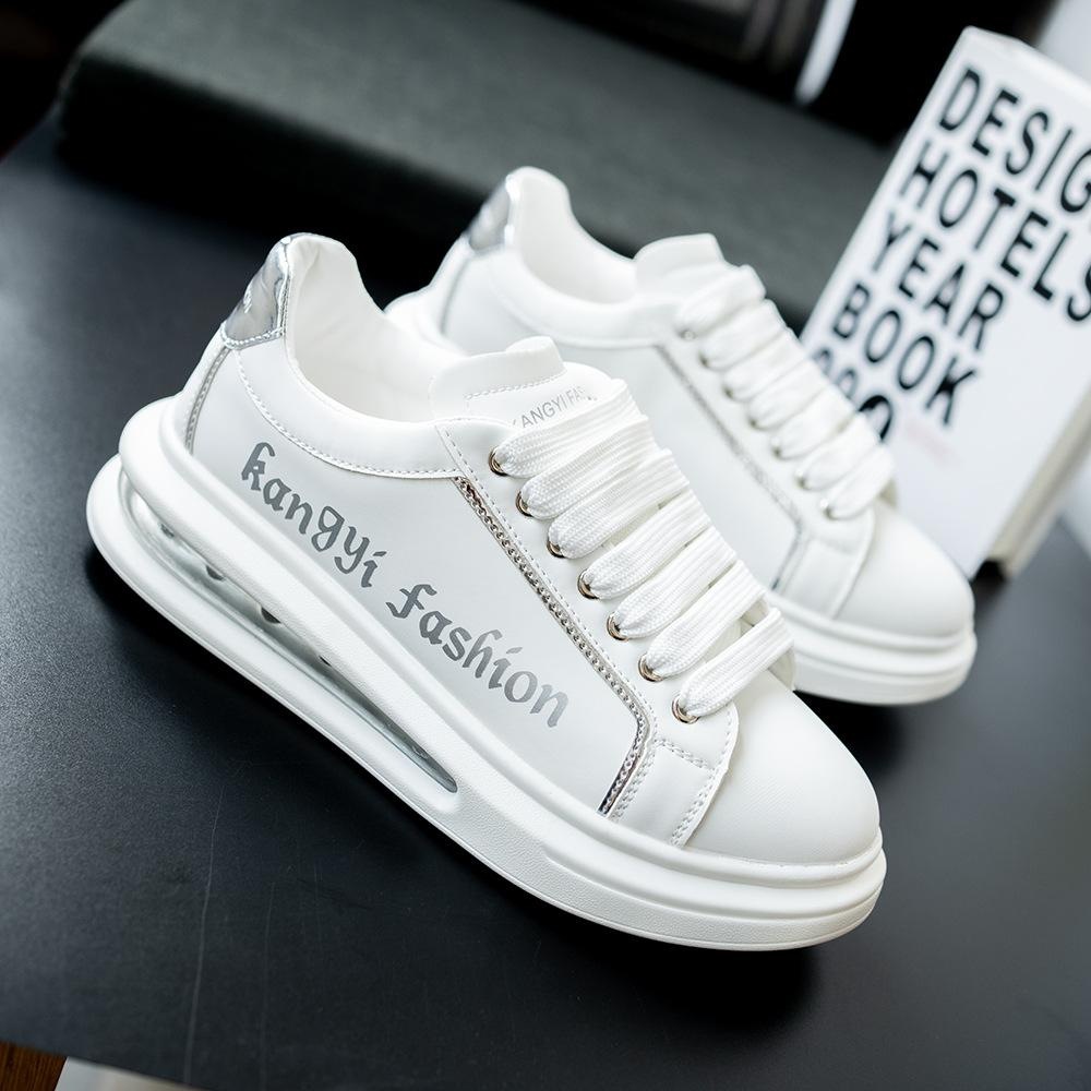Free shipping Men and women 2025 summer new couple small fashion board Black casual leather white soft soled air cushion shoes