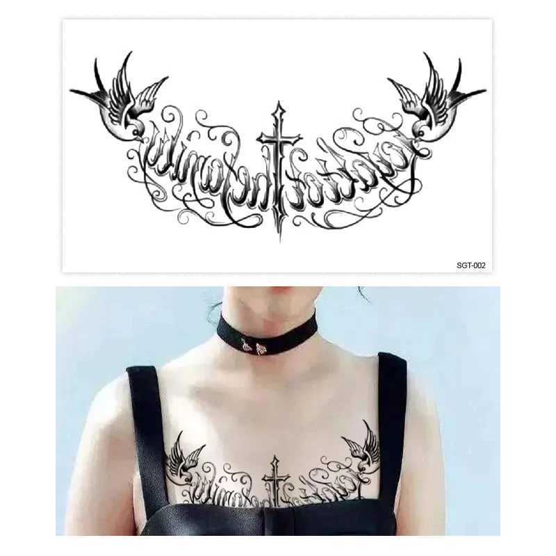 Cool Dragon Flower Buddha Temporary Tattoo Sticker on Chest Waterproof Punk Neutral Sexy Fake Letter Tattoo Female SummerXJ25414