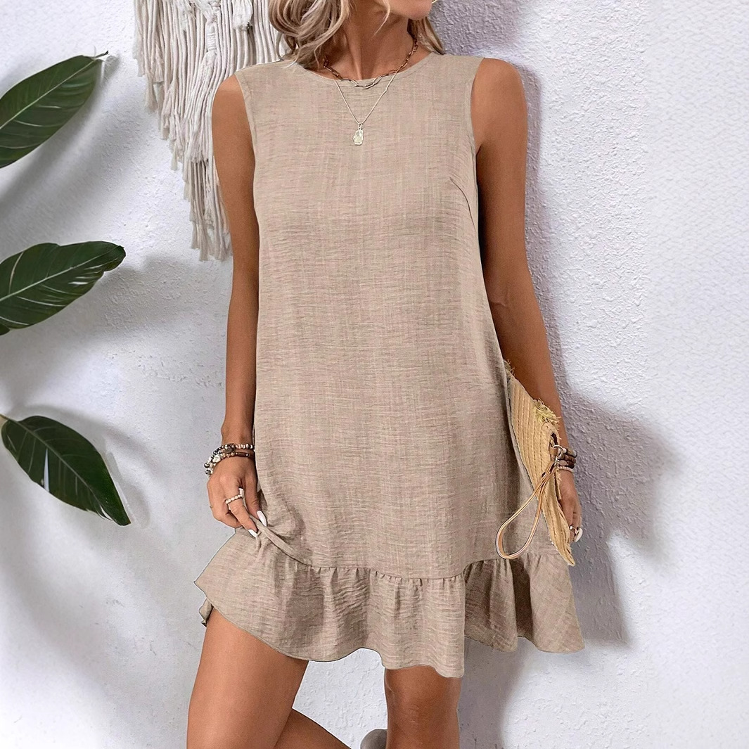 2025 Summer New Women's Vest Skirt with Lotus Leaf Edge Sleeveless Casual Dress