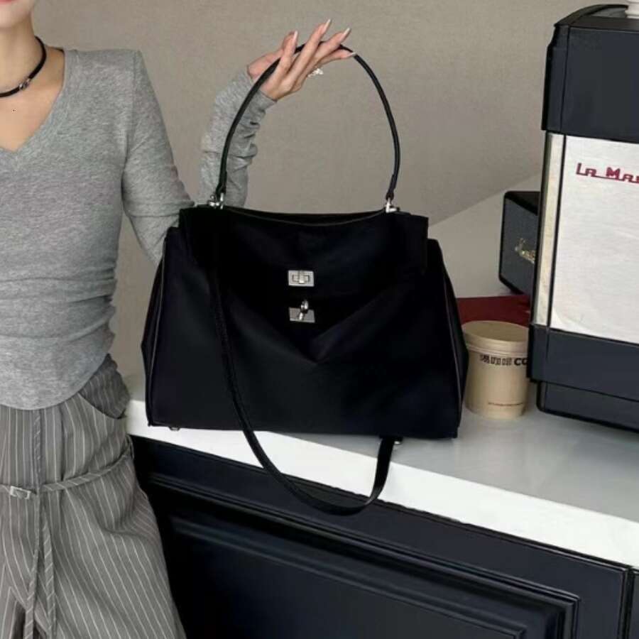 Women's Bags Waterproof nylon with cowhide tote large capacity portable shoulder bag, summer leather women's bag