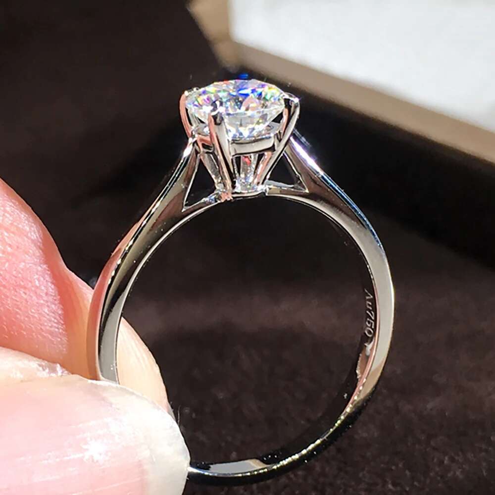 Custom Real Platinum PT950 Women Ring Moissanite Diamonds Round Party Engagement Anniversary Wedding Ring Trendy