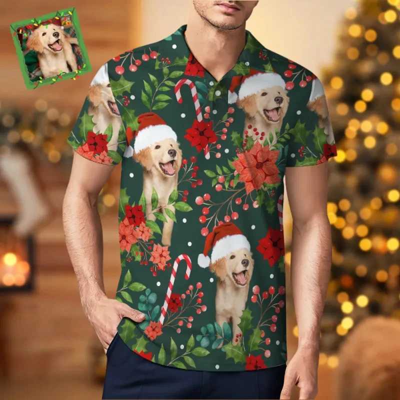 Christmas custom photo polo shirt mens clothing custom holiday party Christmas gift polo shirt personalized picture Y2k shirt W250414