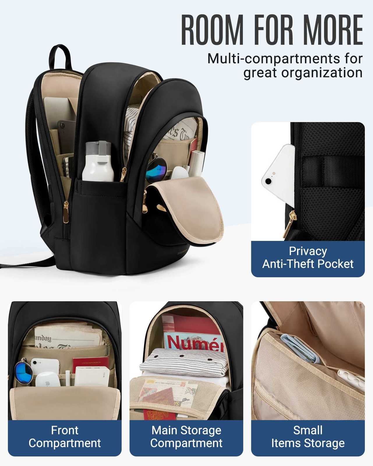 LIGHT FLIGHT Travel Backpack for Women 156 Inch Anti Theft Laptop Backpack with USB Charging Hole Waterproof College BookbagW251113