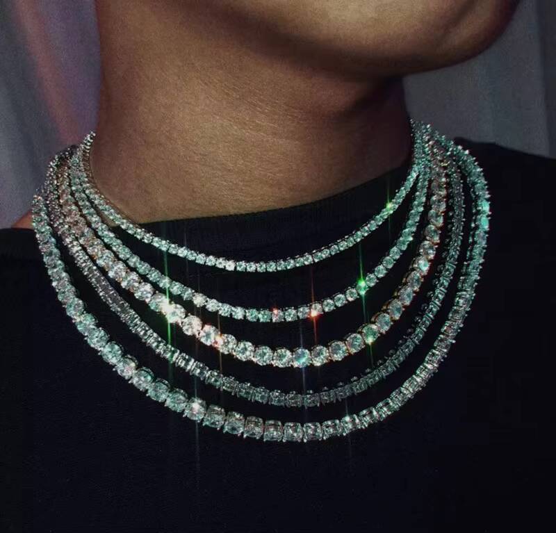 New Hip Hop Jewelry 925 Sterling Silver Pass Diamond Tester 2-6mm Iced Out Vvs Moissanite Tennis Chain Necklace for Men