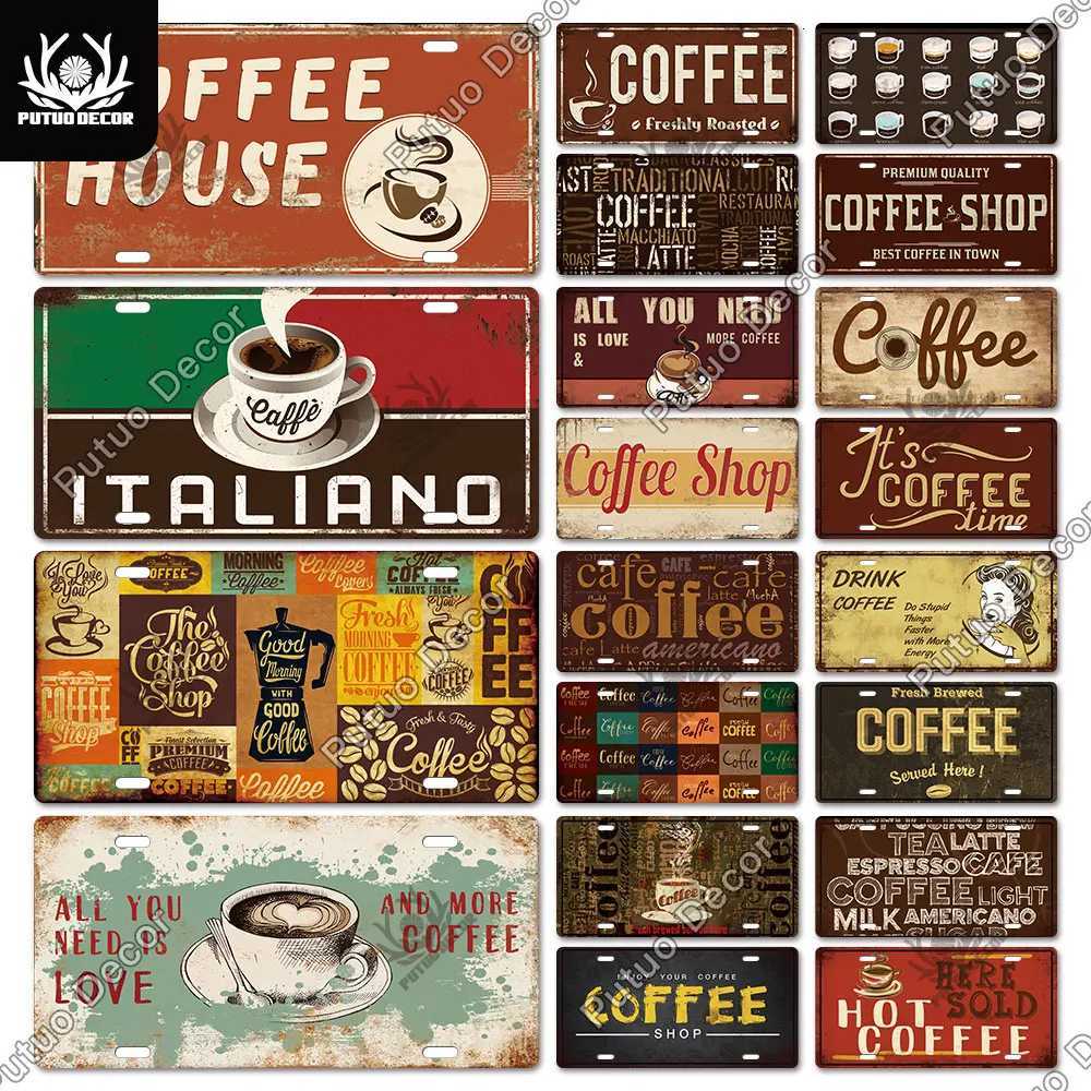 Putuo Decor Coffee Licenses Plate Metal Sign Tin Signs Decorative Plaques for Cafe Kitchen Living Room Garage Door Wall DecorM251114