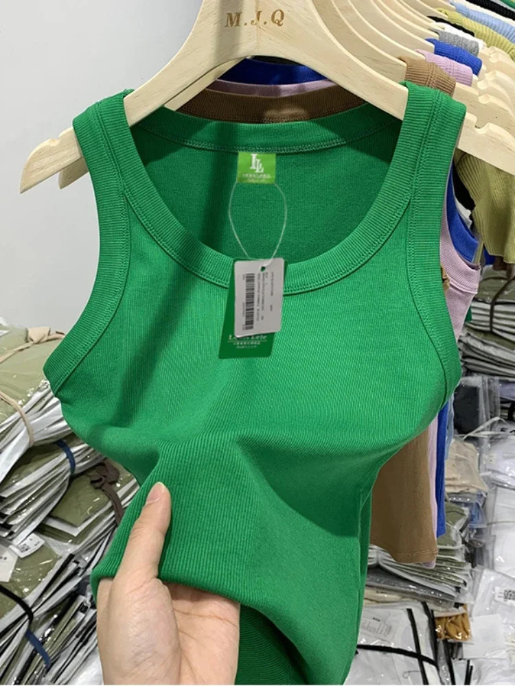 Summer womens sleeveless pure thin vest top sexy gray white black basic elastic Oneck 250414