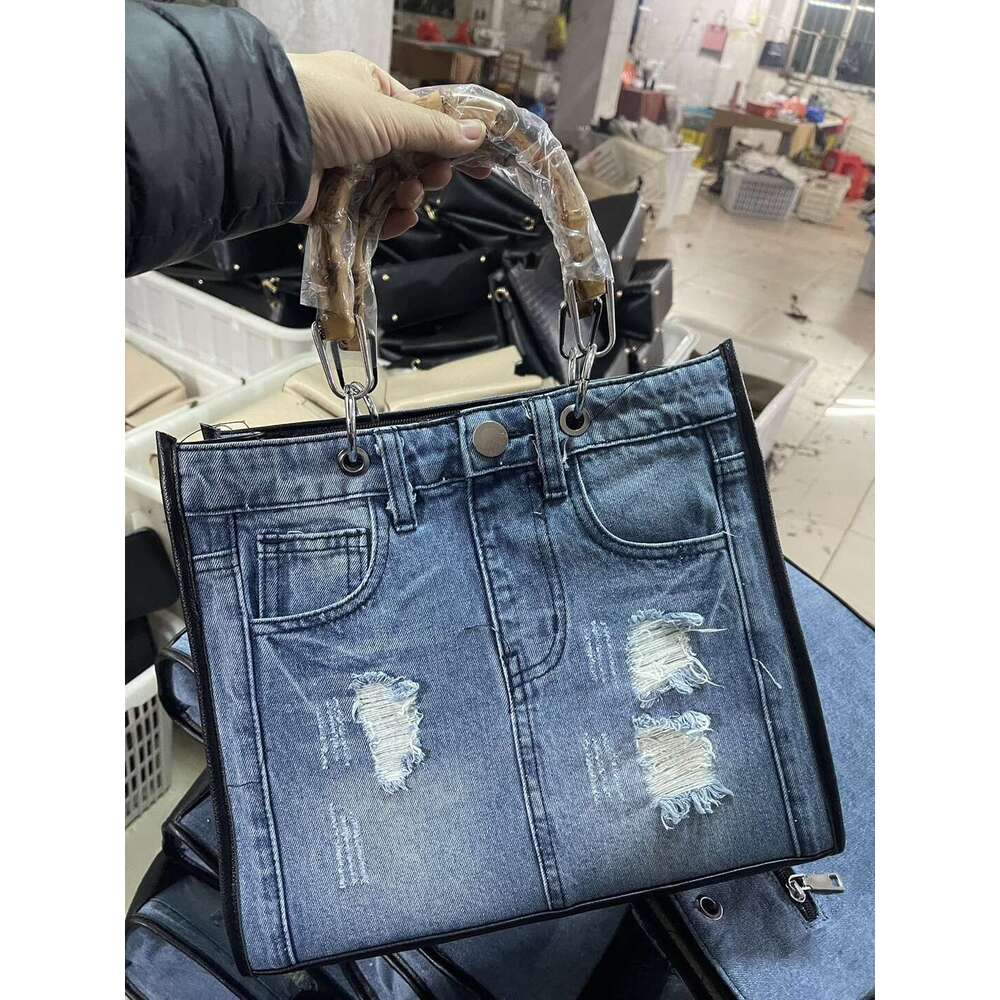 Women's Bags Tote's advanced versatile new denim with quirky niche design, fashionable and lazy style splicing