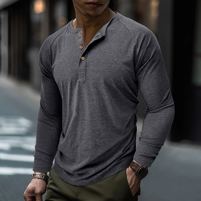 Mens solid color long sleeved t-shirt Mens foundation shirt Henry T-shirt
