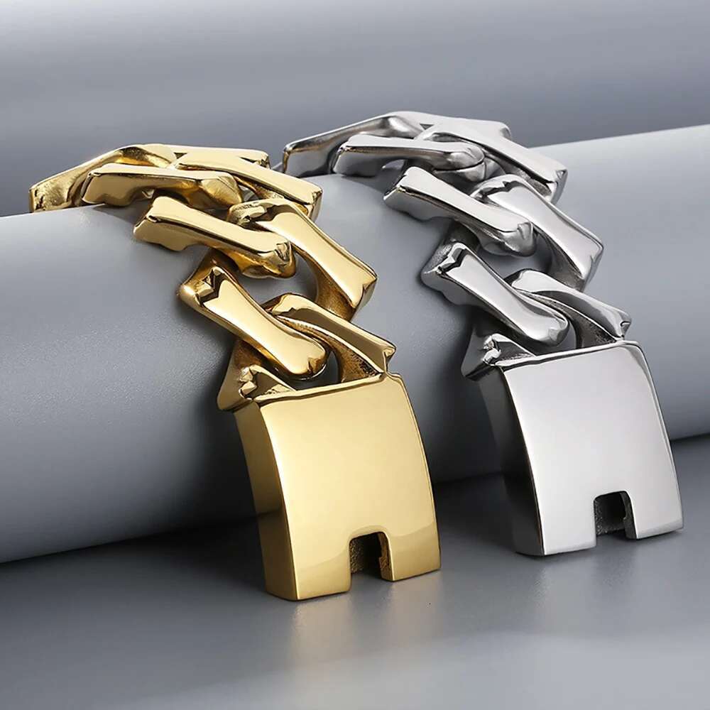 Hip-Hop Jewelry Stainless Steel PVD 18k Gold-Plated 32mm Width Cuban Chain Necklace Thick Heavy Exaggerated For Men Gift