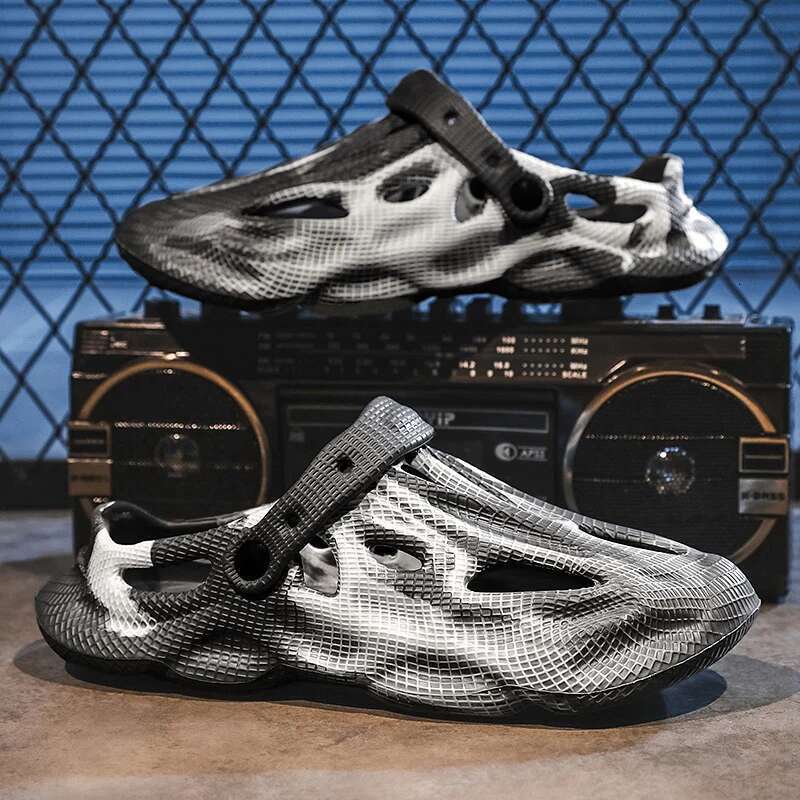 hot Men's Slippers Summer Soft EVA Beach Hole Outdoor Women's Slide Non-slip Tie-dyed Designer Personalized Hollow NEW Shoes 36-45