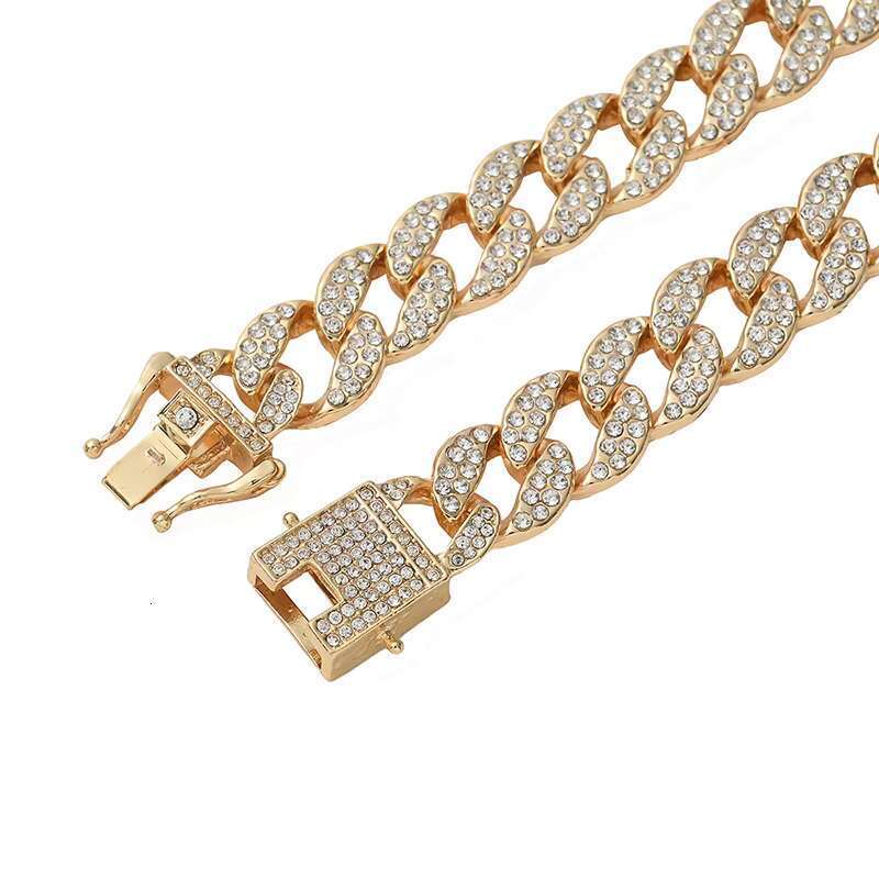 DHcollections Full Dia 15mm Cuban K Chain Necklace Zinc Iced Out Rhies Hiphop Jewelry