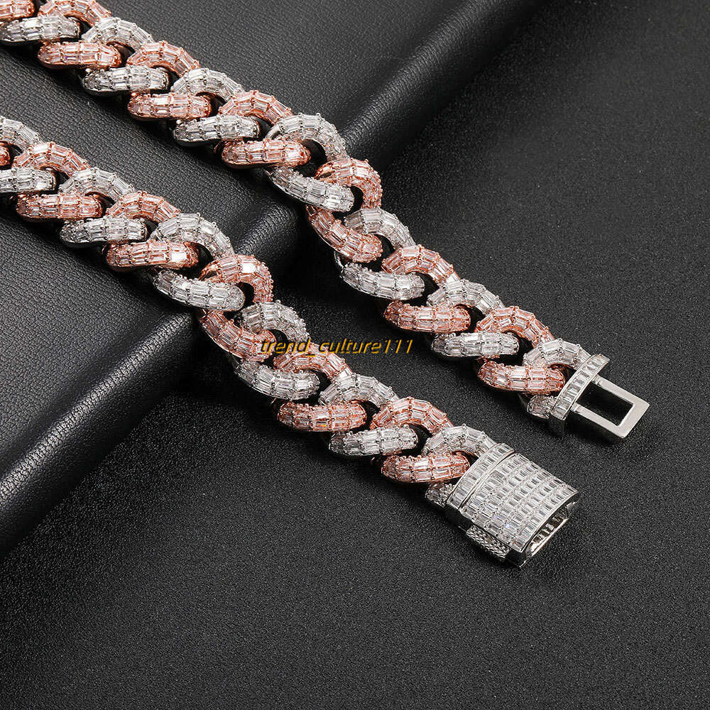 Hot selg 21mm flip button dual color Cuban chain thick men's hip-hop T-square Moissanite bracelet