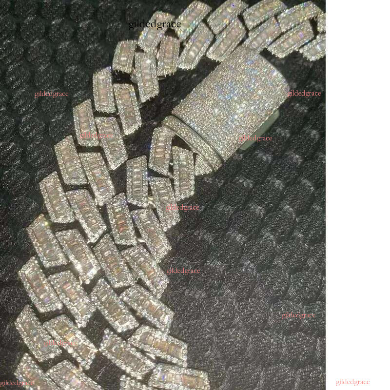 necklace moissanite 18mm T square sier inset Moissanite hip hop Cuban Mai Ah secret chain simulation drill collar