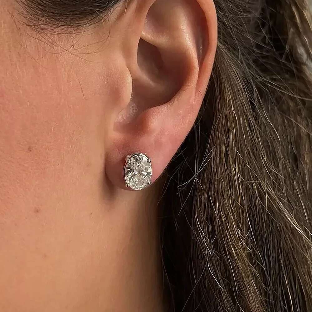 3carat Oval Cut Moissanite Solitaire Diamond Stud Earrings for Women Men 925 Sterling Silver Plated 18k Yellow Gold Ear Studs