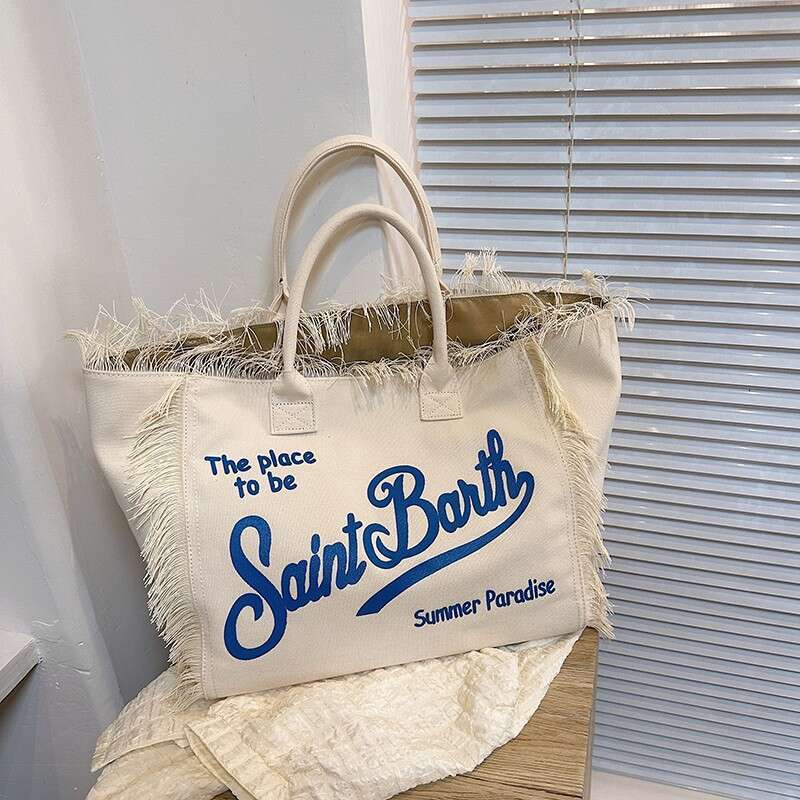 designer bag Canvas tote Bohemian letter handmade tassel handbag beach bag