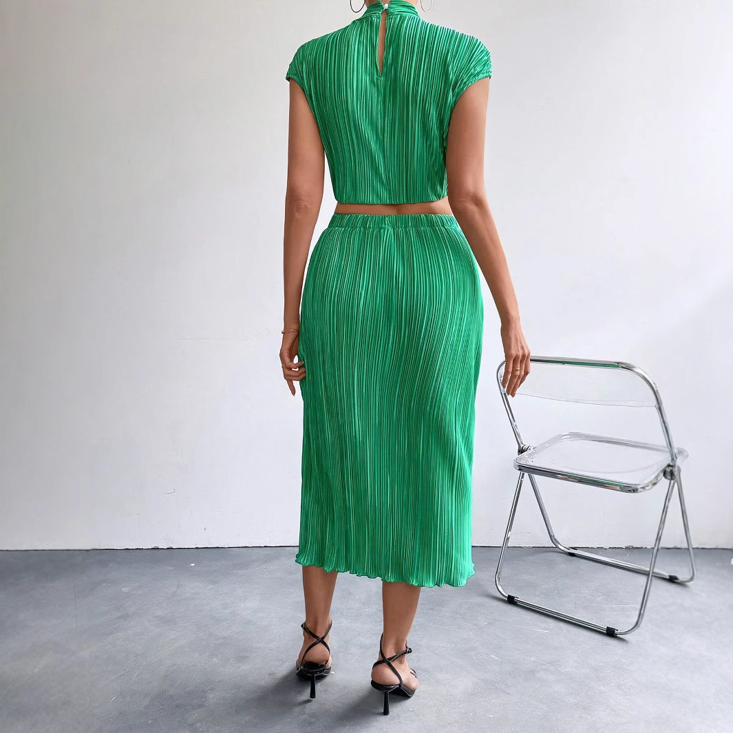 Temperament slit half skirt sleeveless slim fit top two-piece set summer sexy skirt set for women