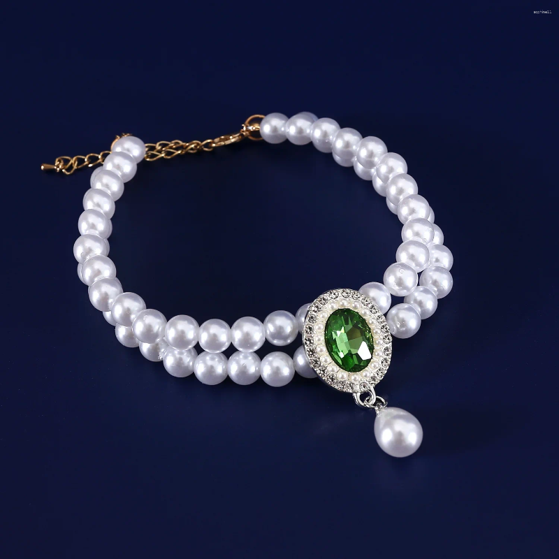 Update 20Pcs/Lot Double Pearl Pet Necklace Maltese Puppy Colored Gemstone Pendant Princess Cat Collar