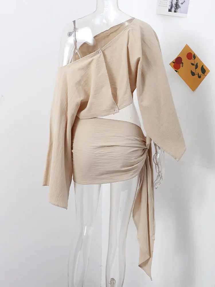 Sexy Solid Irregular Womens Ski Set Round Neck Flare Sve Crop Top Lace Mini Ski 2025 Summer New Fashion Womens SetXJ250414