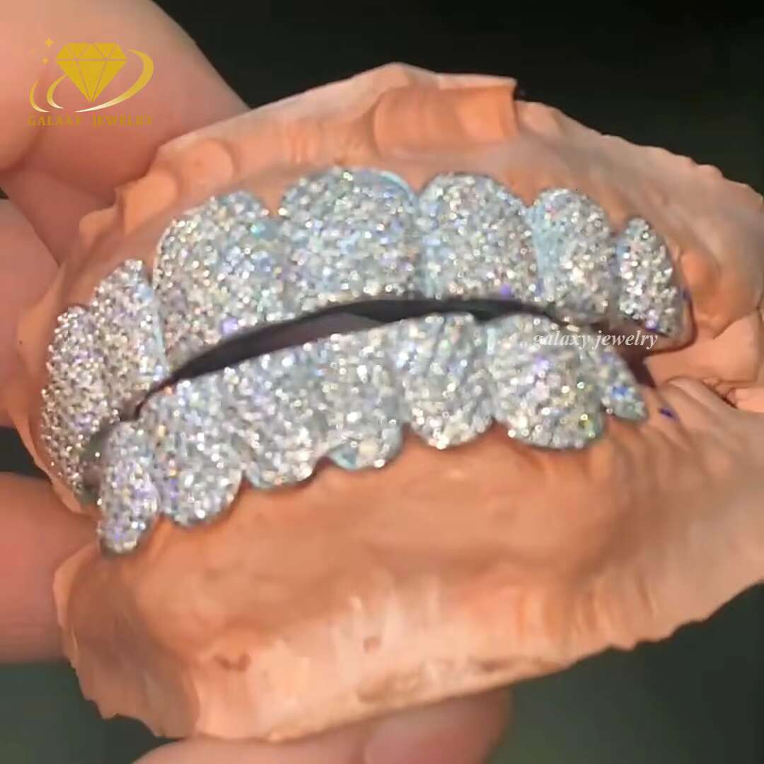 Rapper Custom Moissanite Grillz Diamond Fine Body Jewelry Iced Out Vvs 925 Solid Silver Cheap Price Manufacturers Teeth Grillz