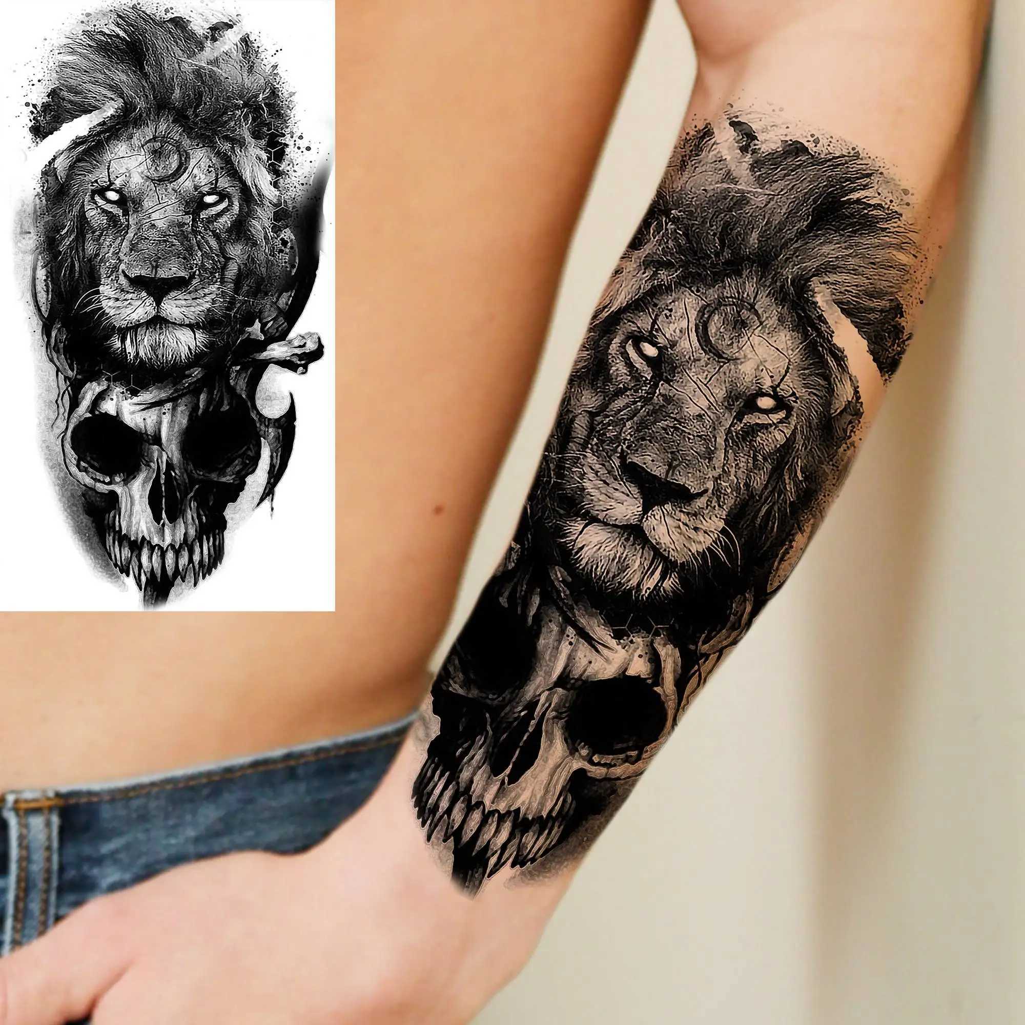 8 temporary black lion tattoos suitable for adults tribal fake eye tattoos black Spartan warrior washable tattoosXJ25414