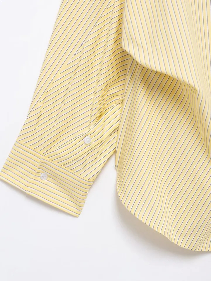 TRAFZA Women Casual Loose Shirt Butter Yellow Shirts 2025 Spring Summer Holidays High Street Shirts Versatile Shirt 250411