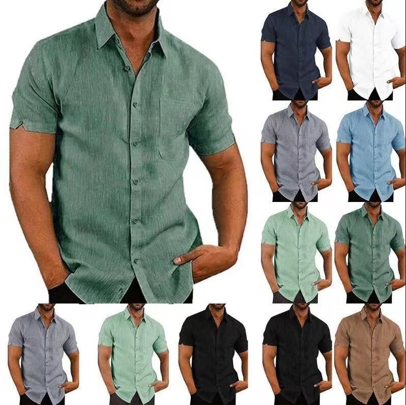 2025 Designer Polo Summer Polo Solid Short Sleeve Button Linen Shirt Men Clothing