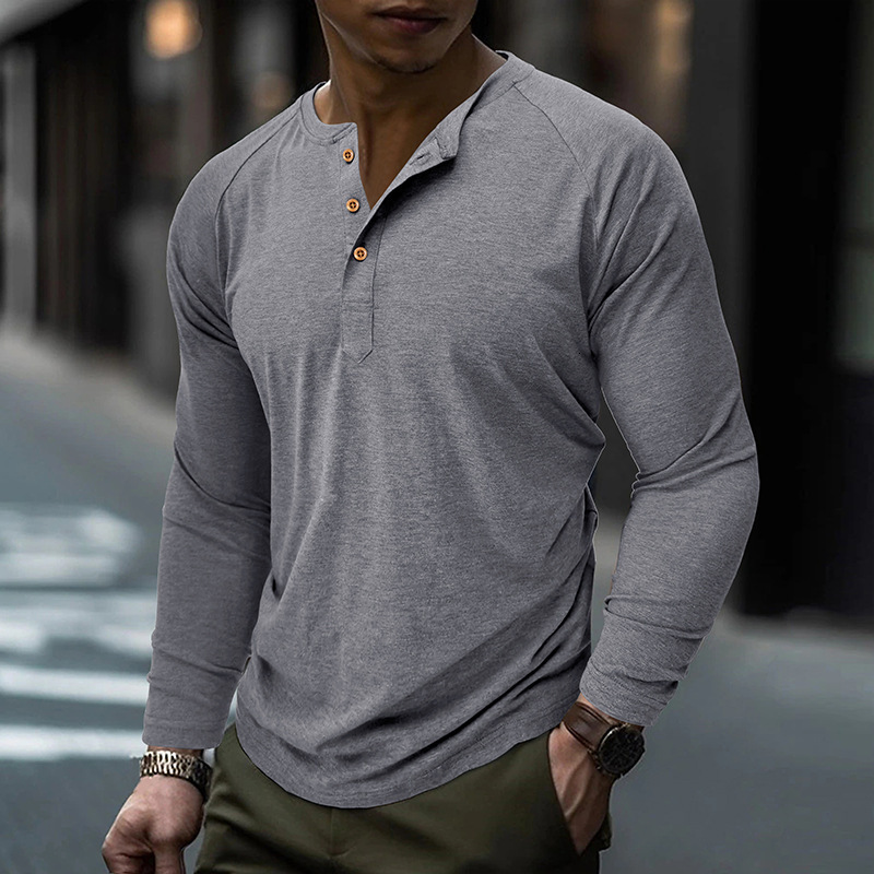 Mens solid color long sleeved t-shirt Mens foundation shirt Henry T-shirt
