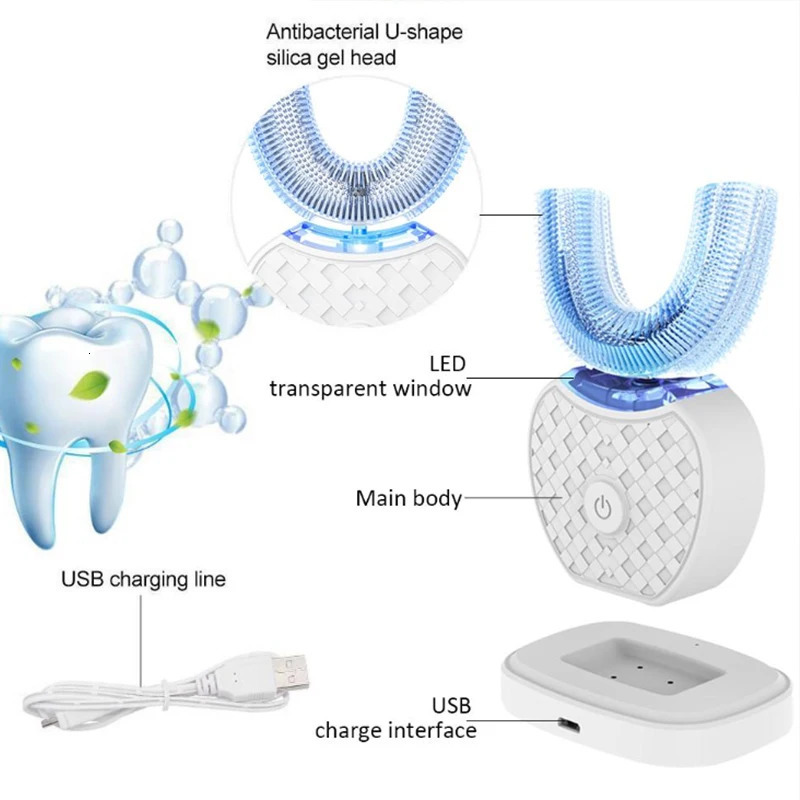 Intelligent Automatic U Type Modes Tooth Brush Sonic Electric Toothbrush USB Rechargeable Tooth Whitening Blue Light 251110