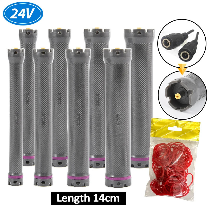 10pcs/set 24V Digital Hair Rollers Light Long Electric Heated Curler Perm Rods 4.8mm Plug 14cm Hairdresser Tools 1892 250409