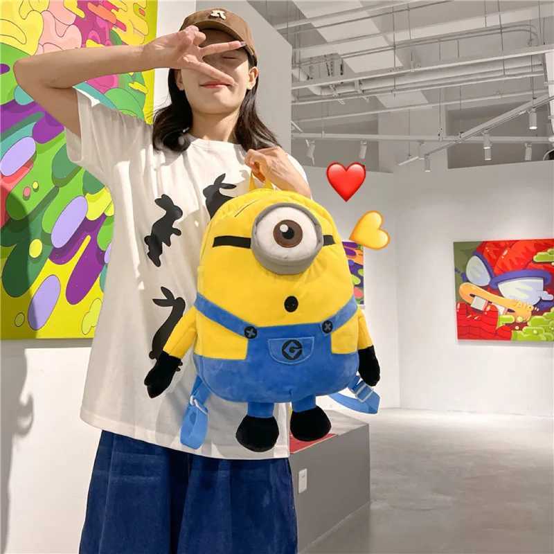 Kawaii Cartoon Plush Backpack Cute Minions Doll High-Capacity Girl Birthday Gift Single Shoulder Bag Handbag Student BackpackW251113