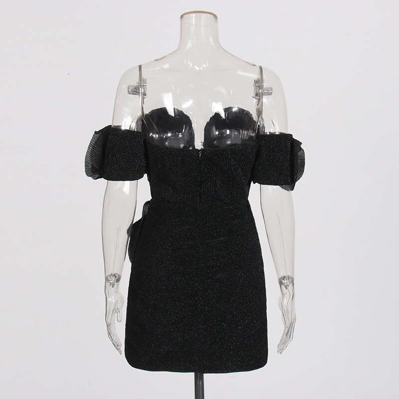 Designer Sophisticated Niche Splice One-Shoulder Short Dress with Sparkling Diamond Details for Women