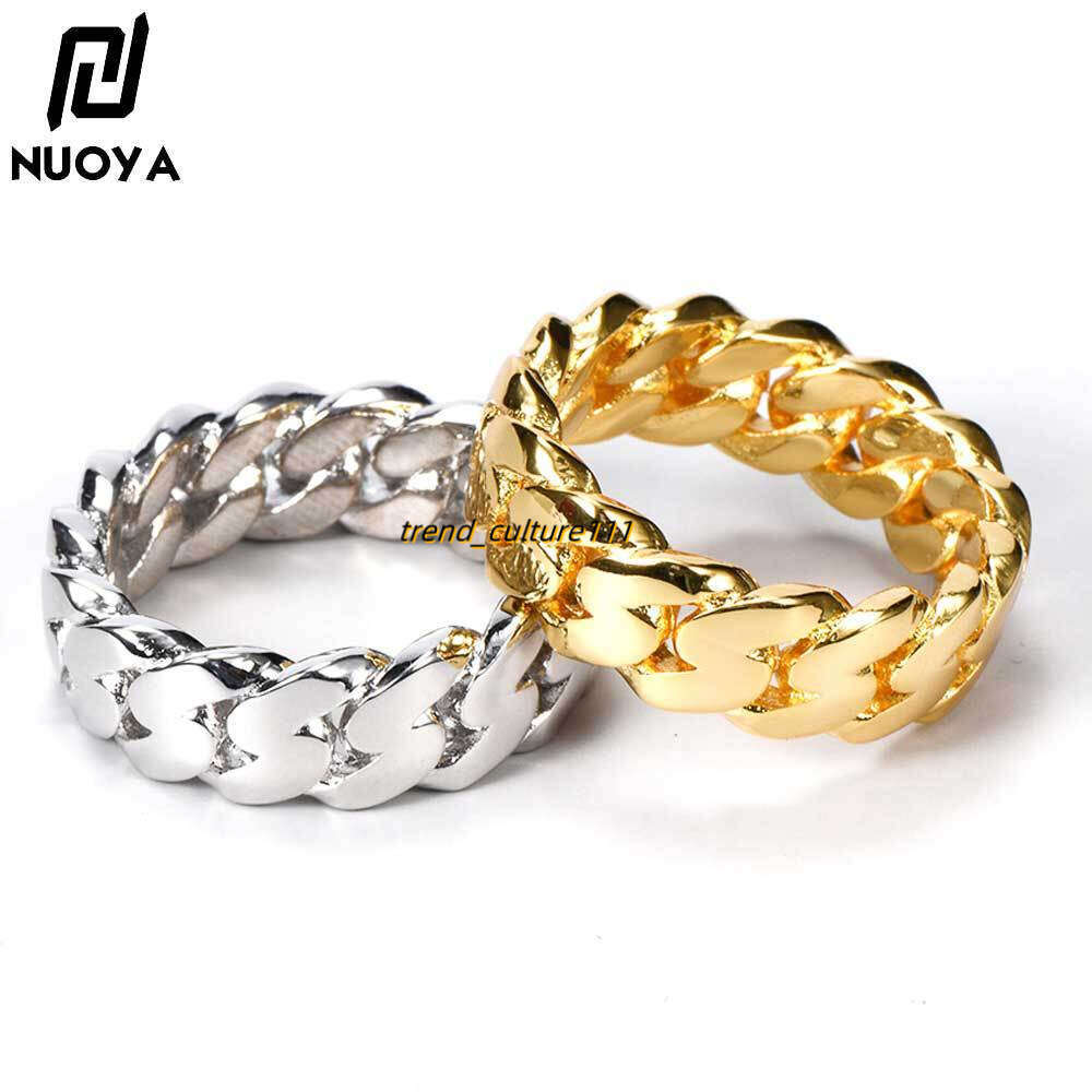 8mm Smooth Cuban Chain Ring, Genuine Gold Plated Street Style Hiphop Men's Ring