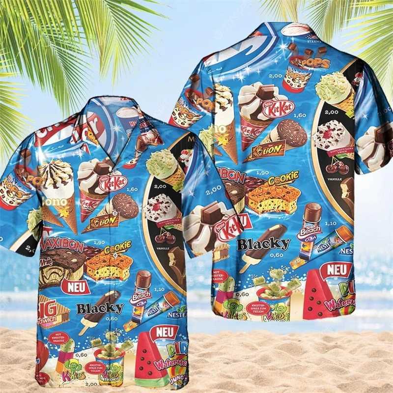 Retro 80s and 90s clothing 3D printing fashion cool ice cream shirt beach party top short sleeved summer mens shirt mens top W250414