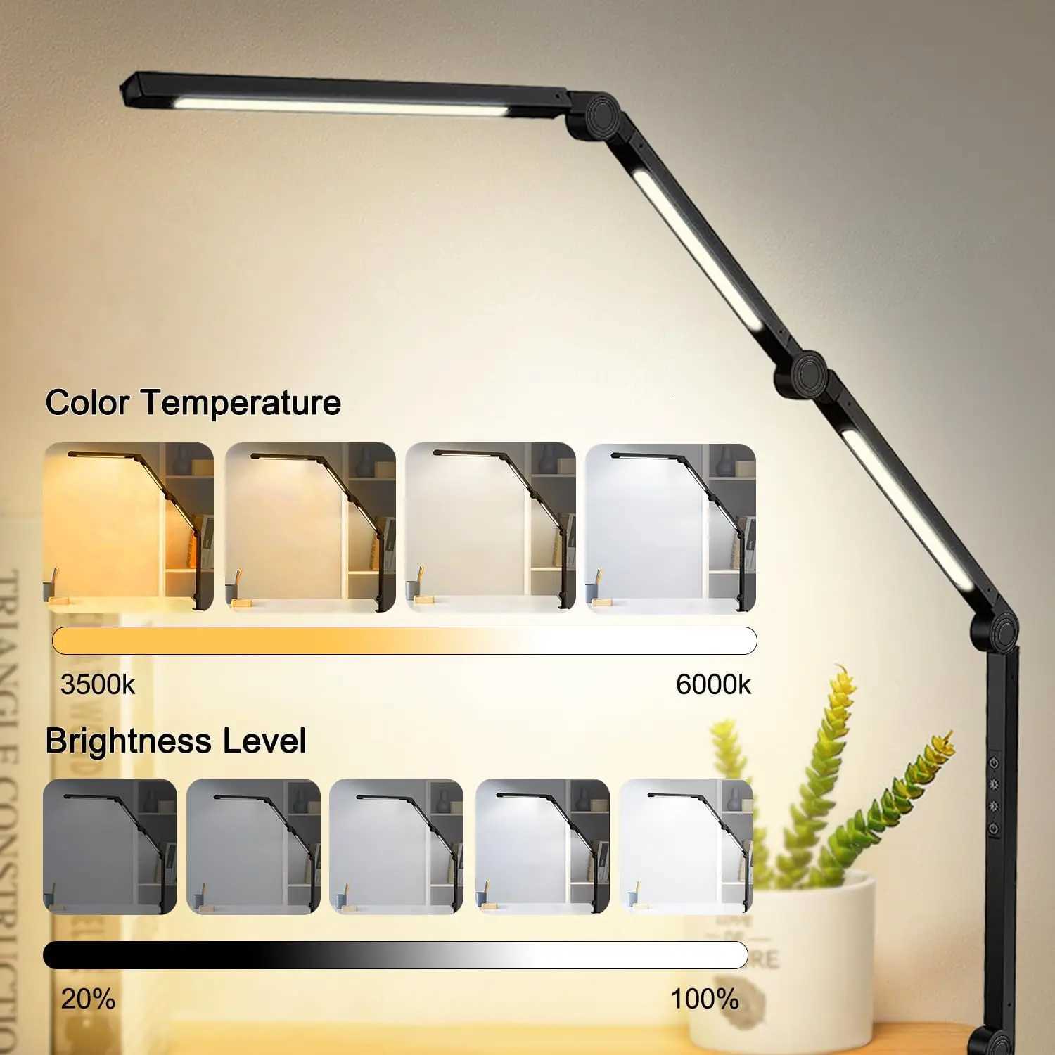 LED Desk Lamp with Clamp Flexible 4 sections Swing Three light sources desk light 4 Color Modes 5 Brightness M251114